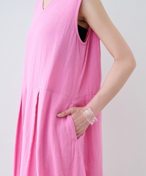 mensha!(メンシャ)の「mensha! ガーゼでドレスアップ!リネン混コクーンワンピース(ワンピース・レディース・ピンク/ブラック・M/L/LL/3L/MP)」の9枚目の写真
