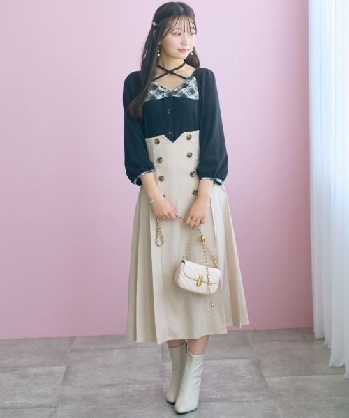 marun(マルン)の「<大きいサイズ>コルセットデザインフレアスカート marun(スカート・レディース・ブラック/ベージュ・3L/LL/L/5L/4L)」の7枚目の写真