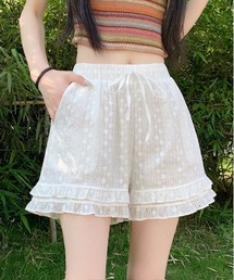 裾フリルレイヤードレースデザインショートパンツ