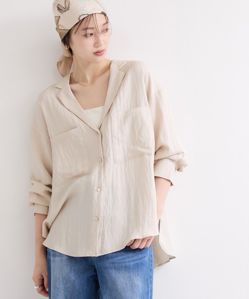 le cercle ADAM ET ROPE'（ルセルクルアダムエロペ）の「開襟シャツジャケット（シャツ/ブラウス・レディース・キナリ/ブラック/ベージュ・FREE）」の2枚目の写真