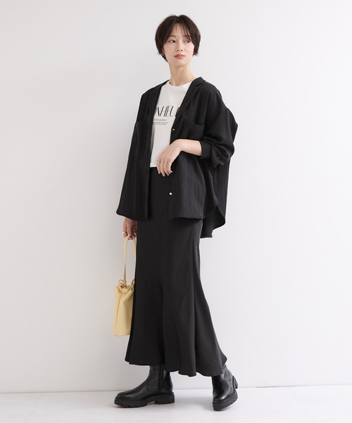le cercle ADAM ET ROPE'（ルセルクルアダムエロペ）の「開襟シャツジャケット（シャツ/ブラウス・レディース・キナリ/ブラック/ベージュ・FREE）」の5枚目の写真