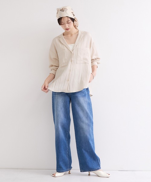 le cercle ADAM ET ROPE'（ルセルクルアダムエロペ）の「開襟シャツジャケット（シャツ/ブラウス・レディース・キナリ/ブラック/ベージュ・FREE）」の6枚目の写真