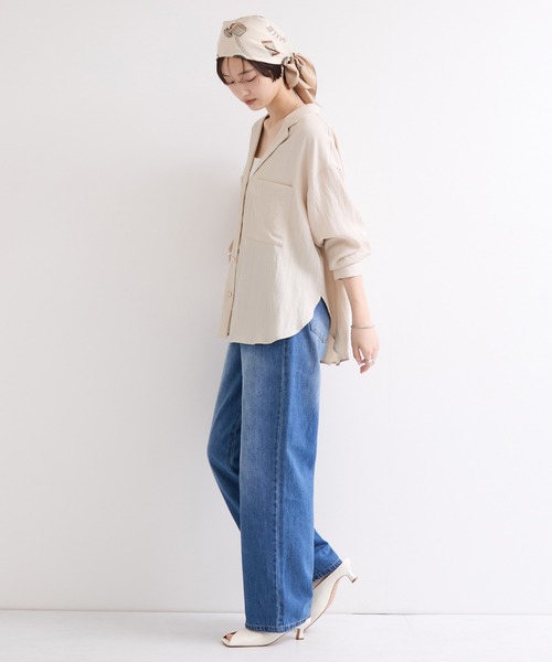 le cercle ADAM ET ROPE'（ルセルクルアダムエロペ）の「開襟シャツジャケット（シャツ/ブラウス・レディース・キナリ/ブラック/ベージュ・FREE）」の7枚目の写真