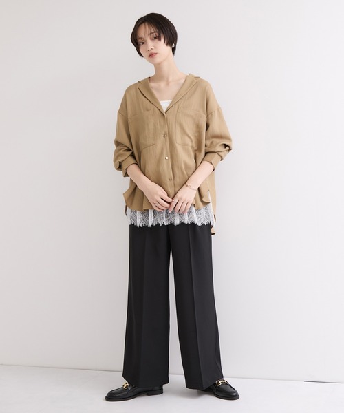 le cercle ADAM ET ROPE'（ルセルクルアダムエロペ）の「開襟シャツジャケット（シャツ/ブラウス・レディース・キナリ/ブラック/ベージュ・FREE）」の8枚目の写真