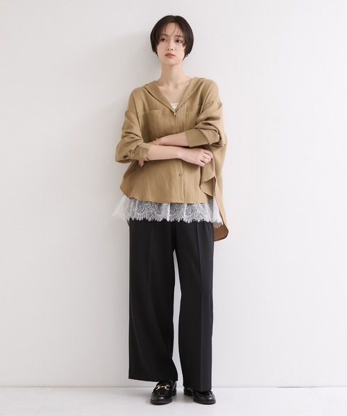 le cercle ADAM ET ROPE'（ルセルクルアダムエロペ）の「開襟シャツジャケット（シャツ/ブラウス・レディース・キナリ/ブラック/ベージュ・FREE）」の9枚目の写真