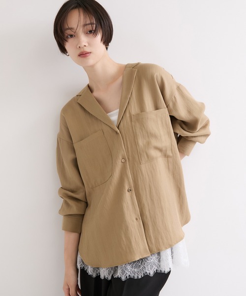 le cercle ADAM ET ROPE'（ルセルクルアダムエロペ）の「開襟シャツジャケット（シャツ/ブラウス・レディース・キナリ/ブラック/ベージュ・FREE）」の10枚目の写真