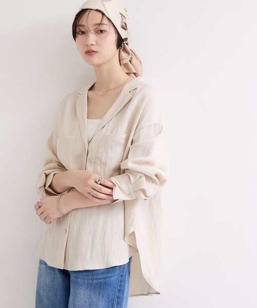 le cercle ADAM ET ROPE'（ルセルクルアダムエロペ）の「開襟シャツジャケット（シャツ/ブラウス・レディース・キナリ/ブラック/ベージュ・FREE）」の12枚目の写真