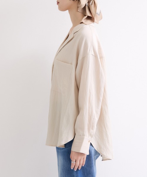 le cercle ADAM ET ROPE'（ルセルクルアダムエロペ）の「開襟シャツジャケット（シャツ/ブラウス・レディース・キナリ/ブラック/ベージュ・FREE）」の13枚目の写真