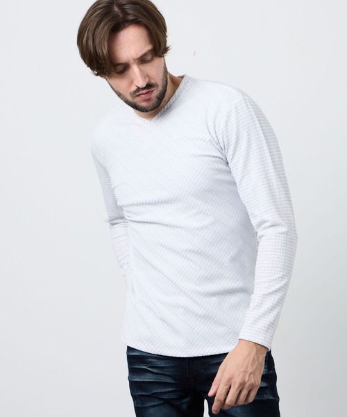 ブリスターチェックジャカードVネックプルオーバー（Tシャツ