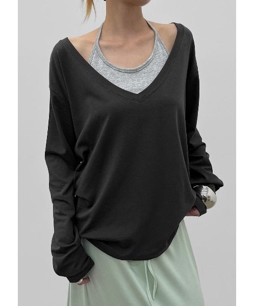 BLACKUP（ブラックアップ）の「[MADE] ジュネーブディープVネックオーバーフィット長袖Tシャツ（Tシャツ/カットソー・レディース・カーキ/グレー/チャコール・FREE）」の10枚目の写真