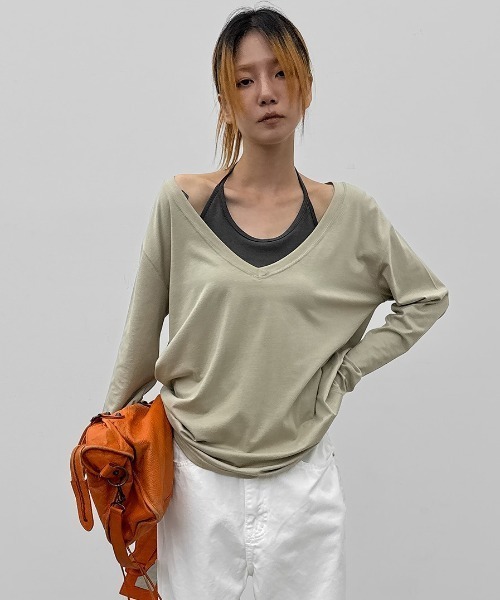 BLACKUP（ブラックアップ）の「[MADE] ジュネーブディープVネックオーバーフィット長袖Tシャツ（Tシャツ/カットソー・レディース・カーキ/グレー/チャコール・FREE）」の22枚目の写真