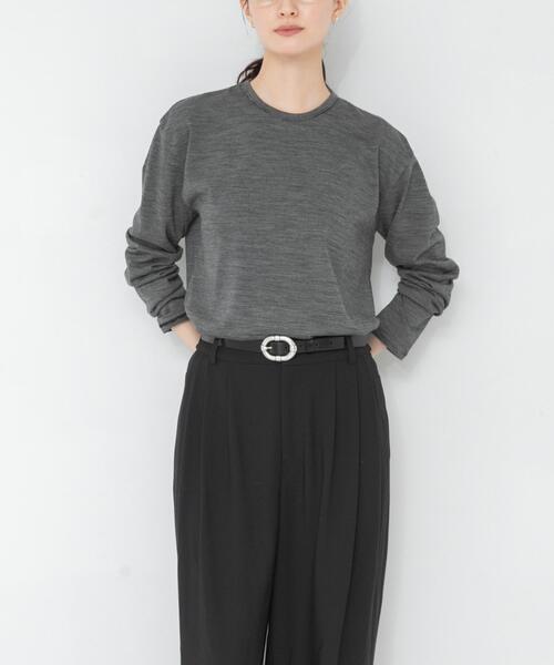 URBAN RESEARCH(アーバンリサーチ)の「new basic WASHABLE WOOL STRUCT TOPS(Tシャツ/カットソー・レディース・ホワイト系その他/チャコールグレー/ブラック系その他・FREE)」の3枚目の写真