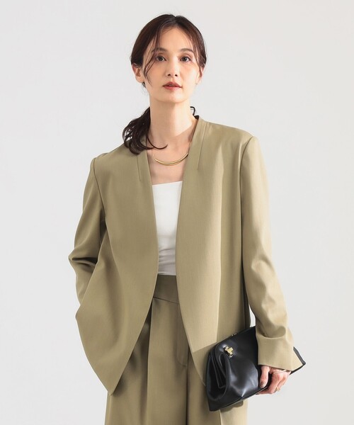 Demi-Luxe BEAMS（デミルクス ビームス）の「プレシャス ノーカラージャケット（その他アウター・レディース・カーキ/ホワイト系その他5・36/38）」の2枚目の写真
