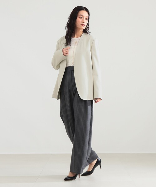 Demi-Luxe BEAMS（デミルクス ビームス）の「プレシャス ノーカラージャケット（その他アウター・レディース・カーキ/ホワイト系その他5・36/38）」の3枚目の写真