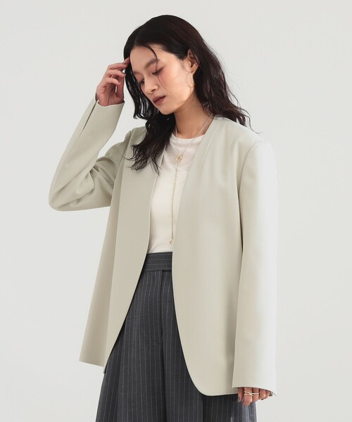 Demi-Luxe BEAMS（デミルクス ビームス）の「プレシャス ノーカラージャケット（その他アウター・レディース・カーキ/ホワイト系その他5・36/38）」の6枚目の写真