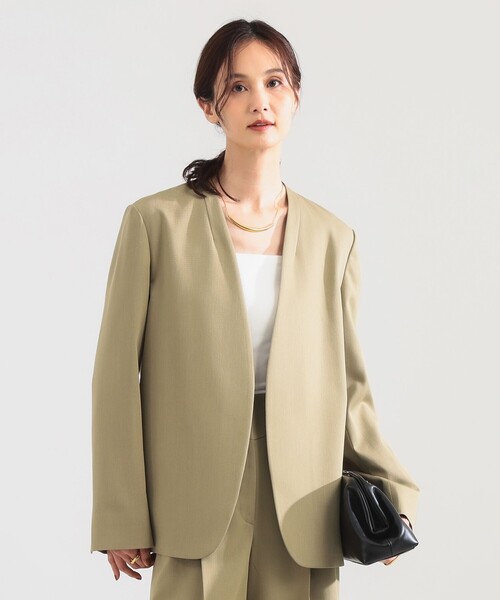 Demi-Luxe BEAMS（デミルクス ビームス）の「プレシャス ノーカラージャケット（その他アウター・レディース・カーキ/ホワイト系その他5・36/38）」の10枚目の写真