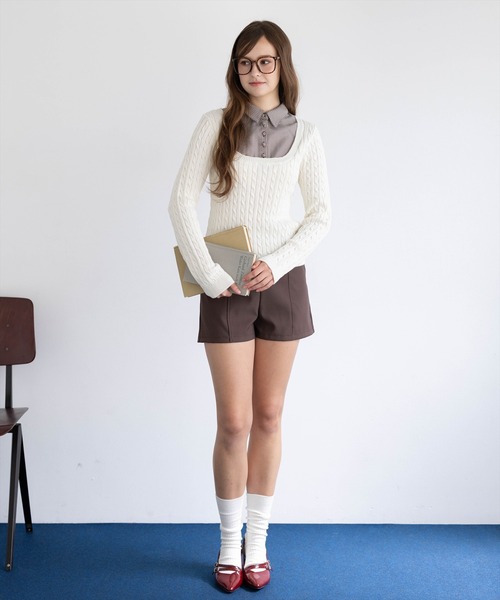U.S. POLO ASSN.(ユーエスポロアッスン)の「【U.S. POLO ASSN.】clear 別注 千鳥柄シャツドッキングケーブルニットトップス(ニット/セーター・レディース・ブラウン/アイボリー/チャコールグレー・F)」の16枚目の写真