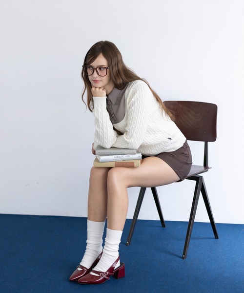 U.S. POLO ASSN.(ユーエスポロアッスン)の「【U.S. POLO ASSN.】clear 別注 千鳥柄シャツドッキングケーブルニットトップス(ニット/セーター・レディース・ブラウン/アイボリー/チャコールグレー・F)」の7枚目の写真