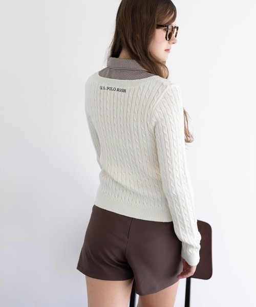 U.S. POLO ASSN.(ユーエスポロアッスン)の「【U.S. POLO ASSN.】clear 別注 千鳥柄シャツドッキングケーブルニットトップス(ニット/セーター・レディース・ブラウン/アイボリー/チャコールグレー・F)」の14枚目の写真