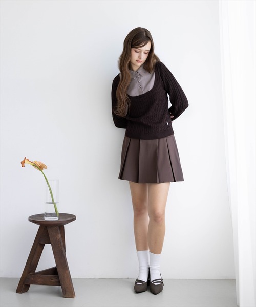 U.S. POLO ASSN.(ユーエスポロアッスン)の「【U.S. POLO ASSN.】clear 別注 千鳥柄シャツドッキングケーブルニットトップス(ニット/セーター・レディース・ブラウン/アイボリー/チャコールグレー・F)」の20枚目の写真