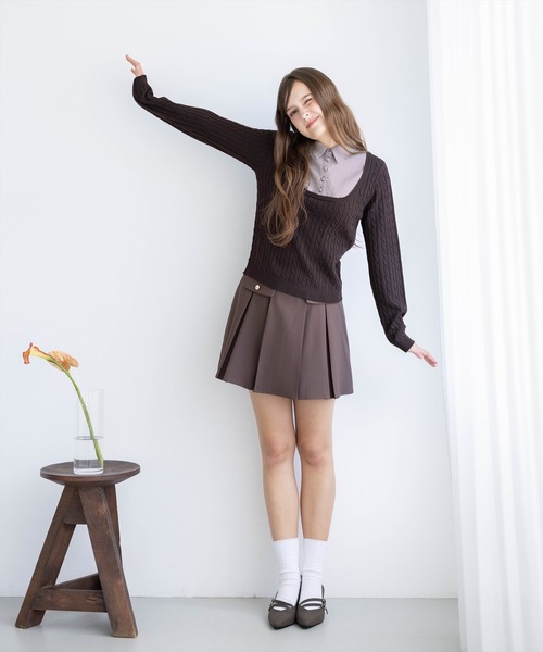 U.S. POLO ASSN.(ユーエスポロアッスン)の「【U.S. POLO ASSN.】clear 別注 千鳥柄シャツドッキングケーブルニットトップス(ニット/セーター・レディース・ブラウン/アイボリー/チャコールグレー・F)」の21枚目の写真