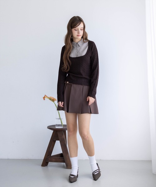 U.S. POLO ASSN.(ユーエスポロアッスン)の「【U.S. POLO ASSN.】clear 別注 千鳥柄シャツドッキングケーブルニットトップス(ニット/セーター・レディース・ブラウン/アイボリー/チャコールグレー・F)」の22枚目の写真