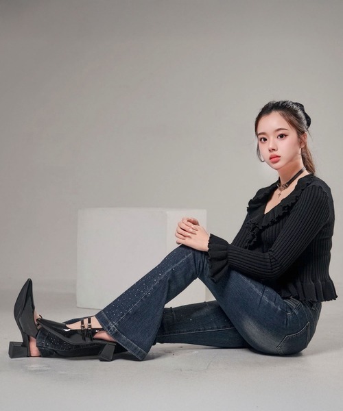 Diable baiser(ディアブルベーゼ)の「ダブルストラップ太ヒールポインテッドトゥパンプス(パンプス・レディース・ブラック・25cm/24cm/23cm)」の2枚目の写真