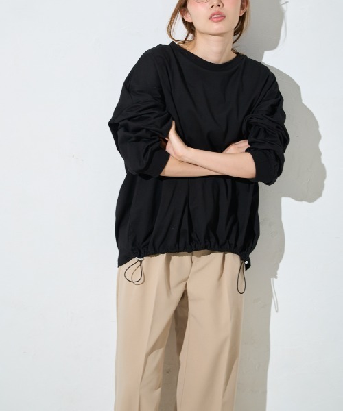 ドローコード付き BIGシルエットTシャツ｜裾調節 オーバーサイズ カットソー