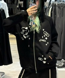 【Nerd out XU】neko print zip hoodie / 【ナードアウトエックスユー】キャットプリントジップアップパーカー