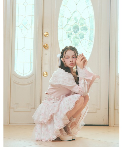 mellfy memory(メルフィーメモリー)の「Melty race flare sleeve cape knit(ニット/セーター・レディース・ブラック/ピンク/ホワイト・FREE)」の13枚目の写真