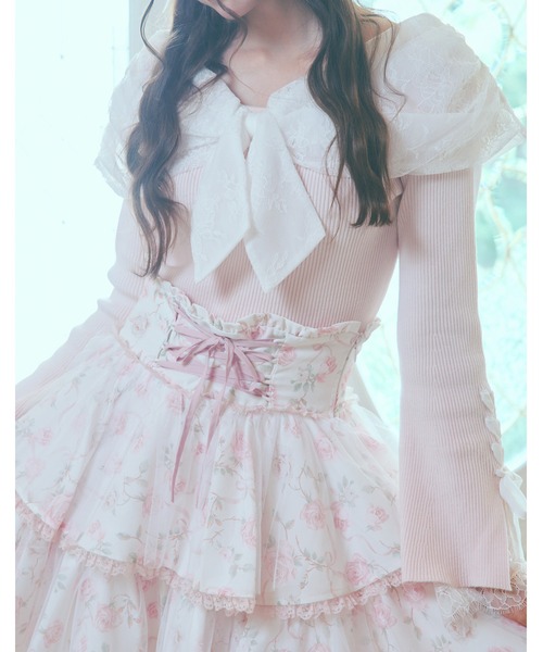 mellfy memory(メルフィーメモリー)の「Melty race flare sleeve cape knit(ニット/セーター・レディース・ブラック/ピンク/ホワイト・FREE)」の8枚目の写真