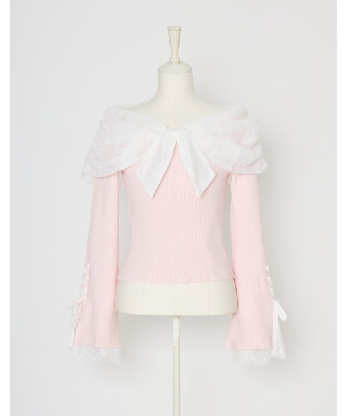 mellfy memory(メルフィーメモリー)の「Melty race flare sleeve cape knit(ニット/セーター・レディース・ブラック/ピンク/ホワイト・FREE)」の14枚目の写真