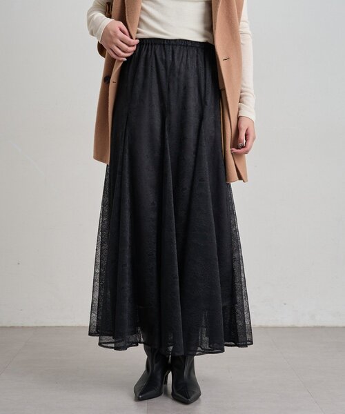 LOUNGEDRESS(ラウンジドレス)の「シアーパネルフレアスカート 秋服(スカート・レディース・アイボリー/チャコールグレー/ブラック・FREE)」の2枚目の写真