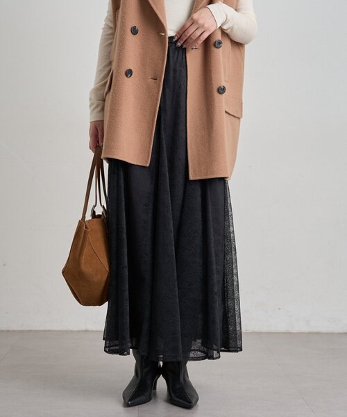 LOUNGEDRESS(ラウンジドレス)の「シアーパネルフレアスカート 秋服(スカート・レディース・アイボリー/チャコールグレー/ブラック・FREE)」の7枚目の写真