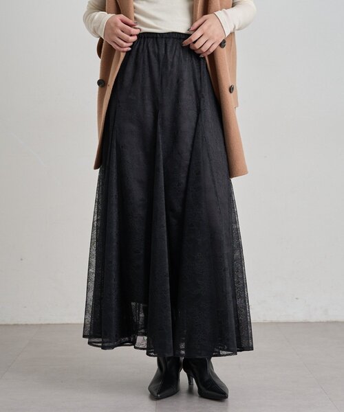 LOUNGEDRESS(ラウンジドレス)の「シアーパネルフレアスカート 秋服(スカート・レディース・アイボリー/チャコールグレー/ブラック・FREE)」の8枚目の写真