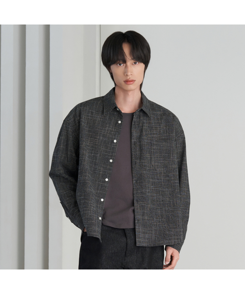 HYOJI(ヒョージ)の「26 FW セミクロップドチェックシャツ (4カラー)(シャツ/ブラウス・メンズ・ネイビー系/ブラック系/バーガンディー/チャコール・L/M)」の1枚目の写真
