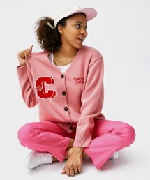 ダブルビッグCパッチパステルピンクラムウールニットカーディガン(成人男女共用)