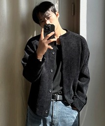 NOWLE（ノウル）の「【NOWLE】ワイドコーデュロイ ノーカラー ジャケット / ラグランスリーブ コンパクト ブルゾン（ノーカラージャケット）」