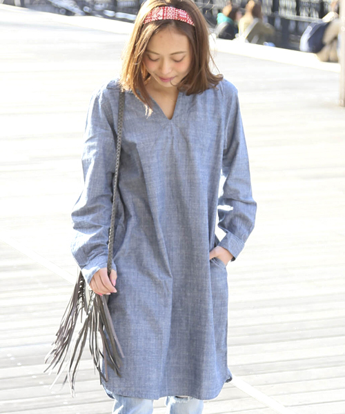 Denime(ドゥニーム)の「シャンブレーリラックスワンピース(ワンピース・レディース・インディゴブルー/ブルー系その他・FREE)」の14枚目の写真