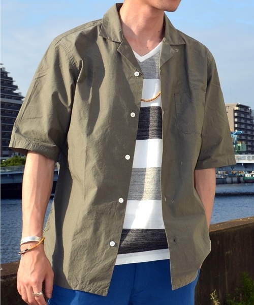 SHIPS（シップス）の「SC: SHIPS(シップス) コットン リラックス オープンカラーシャツ"5分袖"■（シャツ/ブラウス・メンズ・ネイビー/オリーブ/ホワイト・LARGE/MEDIUM/X-LARGE/SMALL）」の2枚目の写真