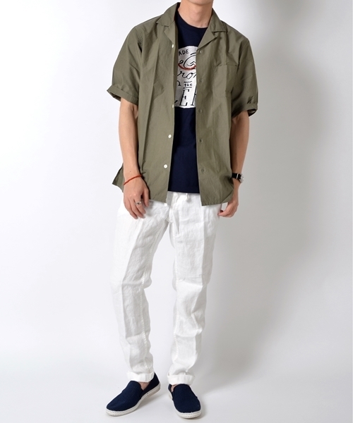 SHIPS（シップス）の「SC: SHIPS(シップス) コットン リラックス オープンカラーシャツ"5分袖"■（シャツ/ブラウス・メンズ・ネイビー/オリーブ/ホワイト・LARGE/MEDIUM/X-LARGE/SMALL）」の14枚目の写真