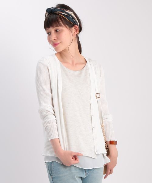 ROPE' PICNIC（ロペピクニック）の「【million ICE(R) LINEN】リネン混リブアミカーディガン（カーディガン/ボレロ・レディース・ブラック/ホワイト/グリーン/マスタード・38）」の2枚目の写真