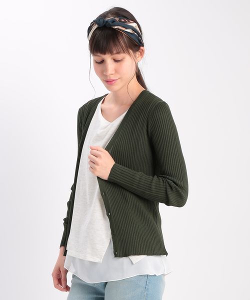 ROPE' PICNIC（ロペピクニック）の「【million ICE(R) LINEN】リネン混リブアミカーディガン（カーディガン/ボレロ・レディース・ブラック/ホワイト/グリーン/マスタード・38）」の4枚目の写真