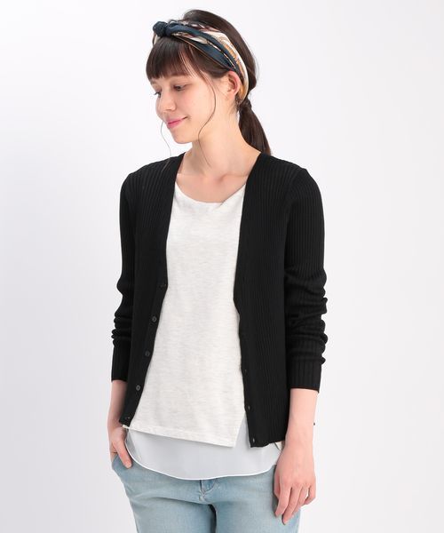 ROPE' PICNIC（ロペピクニック）の「【million ICE(R) LINEN】リネン混リブアミカーディガン（カーディガン/ボレロ・レディース・ブラック/ホワイト/グリーン/マスタード・38）」の3枚目の写真