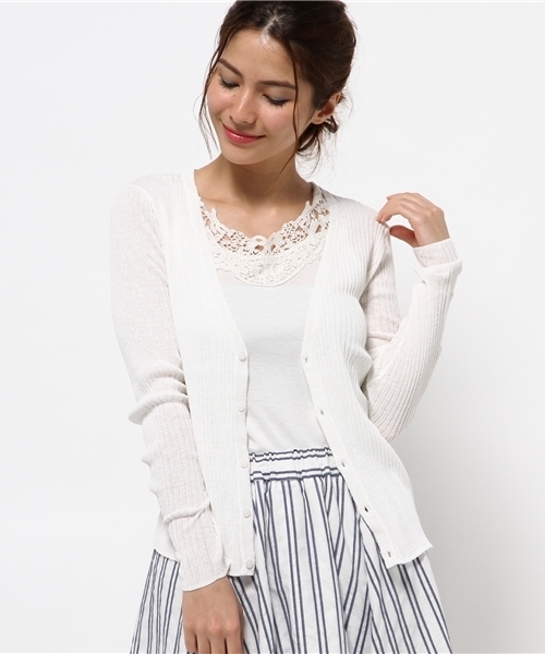 ROPE' PICNIC（ロペピクニック）の「【million ICE(R) LINEN】リネン混リブアミカーディガン（カーディガン/ボレロ・レディース・ブラック/ホワイト/グリーン/マスタード・38）」の11枚目の写真