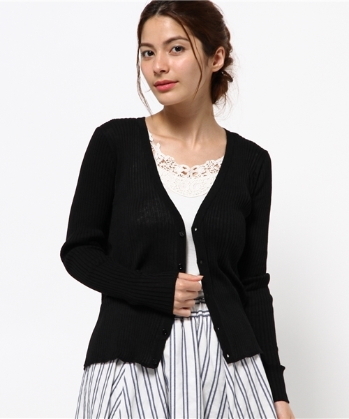 ROPE' PICNIC（ロペピクニック）の「【million ICE(R) LINEN】リネン混リブアミカーディガン（カーディガン/ボレロ・レディース・ブラック/ホワイト/グリーン/マスタード・38）」の12枚目の写真