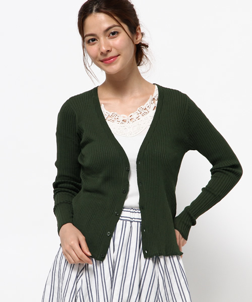 ROPE' PICNIC（ロペピクニック）の「【million ICE(R) LINEN】リネン混リブアミカーディガン（カーディガン/ボレロ・レディース・ブラック/ホワイト/グリーン/マスタード・38）」の13枚目の写真