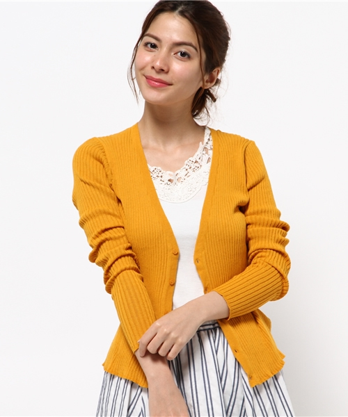 ROPE' PICNIC（ロペピクニック）の「【million ICE(R) LINEN】リネン混リブアミカーディガン（カーディガン/ボレロ・レディース・ブラック/ホワイト/グリーン/マスタード・38）」の14枚目の写真