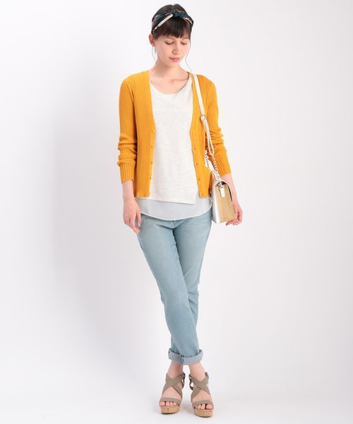 ROPE' PICNIC（ロペピクニック）の「【million ICE(R) LINEN】リネン混リブアミカーディガン（カーディガン/ボレロ・レディース・ブラック/ホワイト/グリーン/マスタード・38）」の15枚目の写真