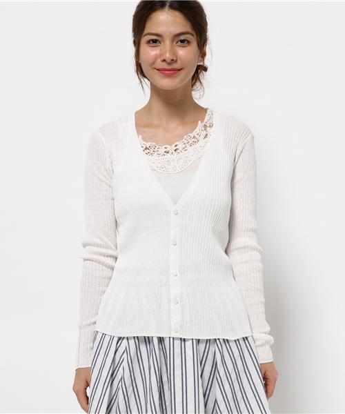 ROPE' PICNIC（ロペピクニック）の「【million ICE(R) LINEN】リネン混リブアミカーディガン（カーディガン/ボレロ・レディース・ブラック/ホワイト/グリーン/マスタード・38）」の5枚目の写真